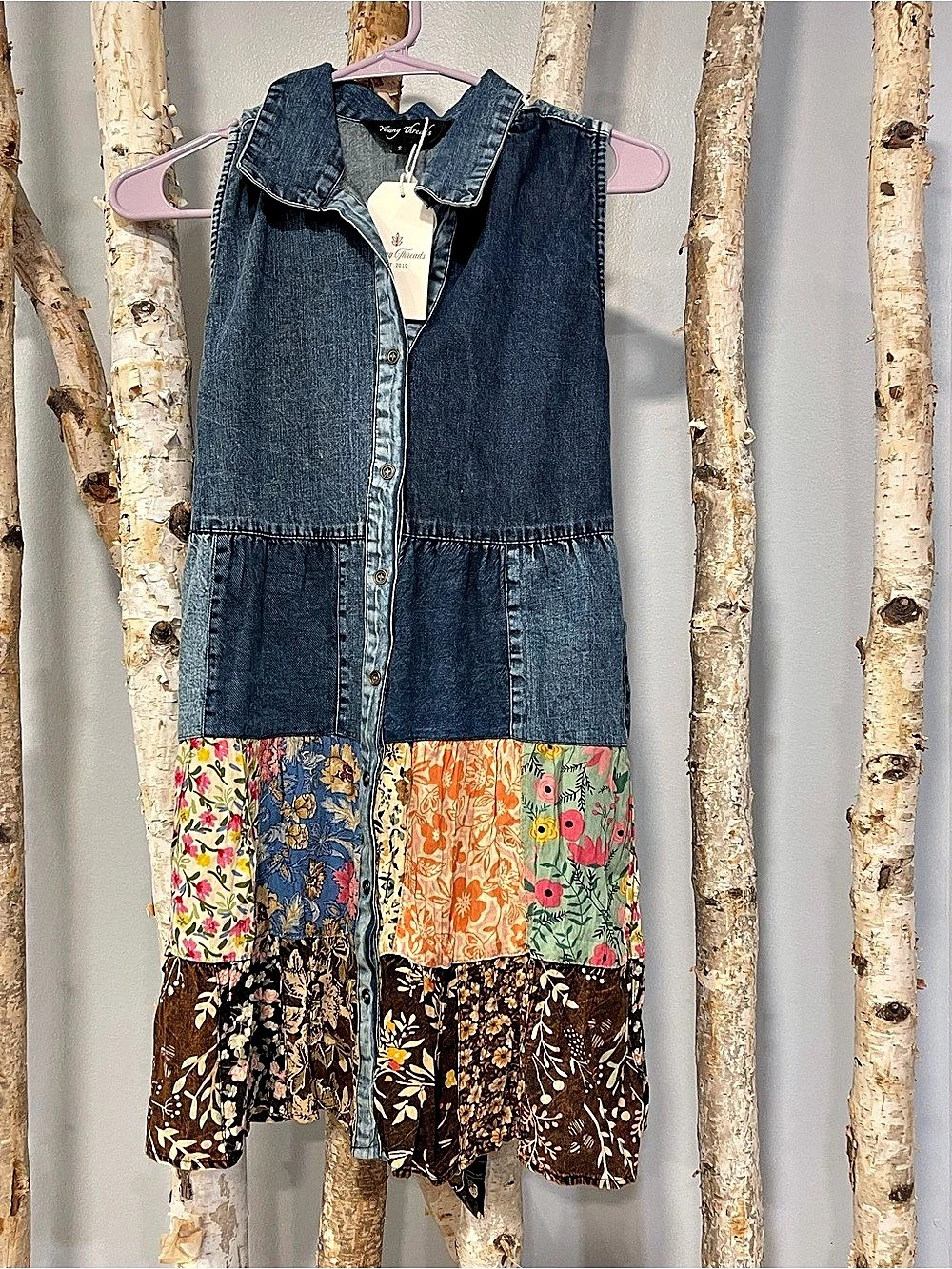 Young Threads Denim Patchwork Boho Top
Size Small
